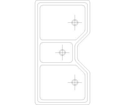 Triple Bowl Kitchen Sink CAD Block. Free DWG AutoCAD Imperial drawing available to download