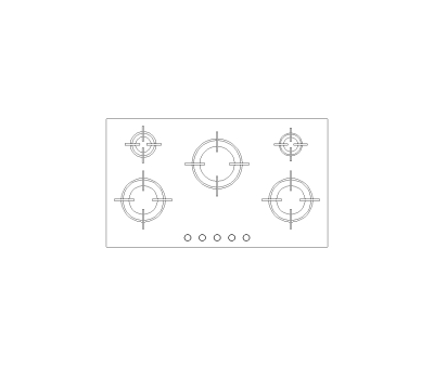 Gas 5 Burner Cooktop CAD Block. Free DWG AutoCAD Imperial drawing available to download