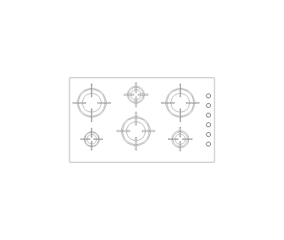 Gas 6 Burner Cooktop CAD Block. Free DWG AutoCAD Imperial drawing available to download