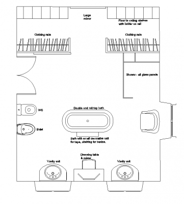 Großes ensuite mit begehbarer Kleiderschrank CAD-Layout dwg