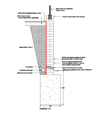 Détail de mur et de balustrade de brique DWG dessin
