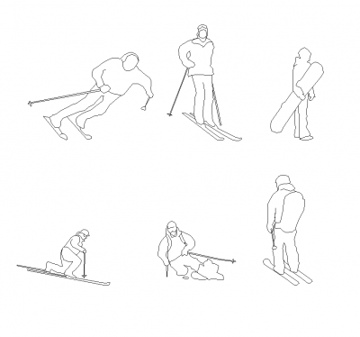 People skiing and snowboarding dwg blocks