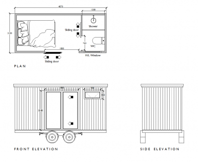 Recipiente com quarto e banheiro dwg