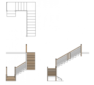 Escalier de jambe de chien en chêne dwg