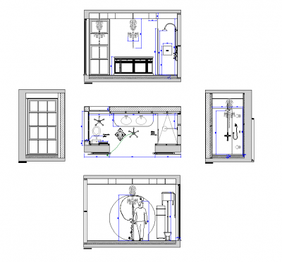 Plan de conception de la salle de bain traditionnelle et élévations