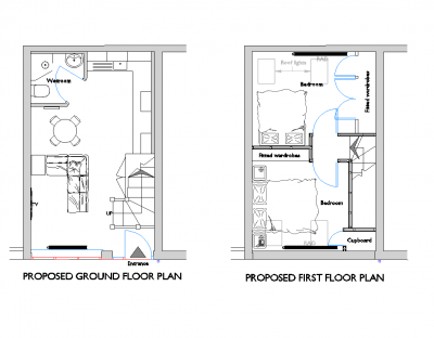 Plan de conception de la maisonette et élévations dwg