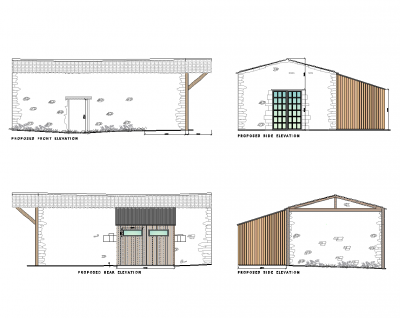 Grange avec extension de bois dwg