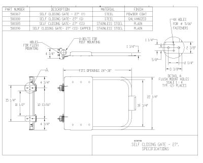Free AutoCAD 2D Editable Drawings for 27 Inches Self Closing Gate 