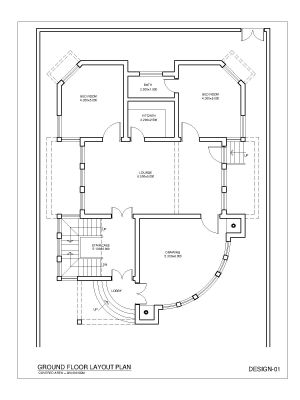 Free AutoCAD 2D Editable Drawings for 2BHK Villa Design Ground Floor  plan_ 1