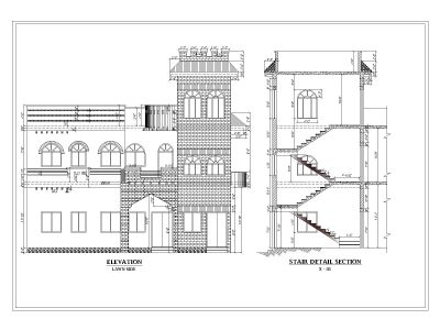 Free AutoCAD 2D Editable Drawings for 3 BHK House Design Section & Elevation