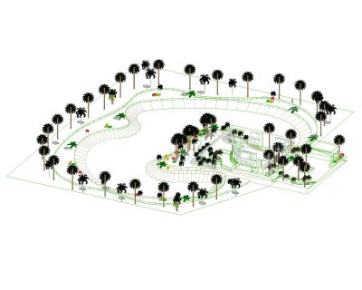 Free AutoCAD 3D Green area with Swimming-Pool in AutoCAD 