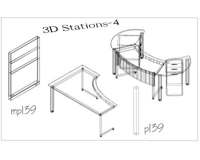 Free AutoCAD 3D Models for Office Workstation -4