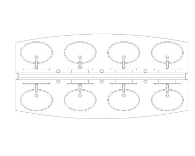 8-Sink Dual-Row Bathroom Layout Architectural Drawing. CAD block in DWG format free download.