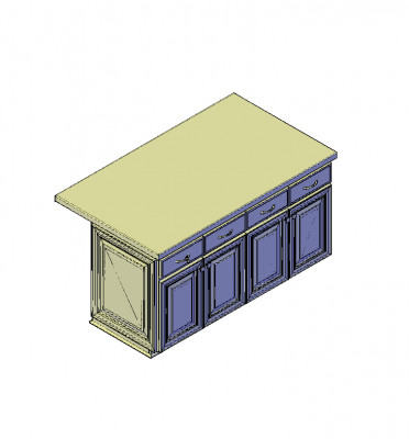 Îlot de cuisine avec comptoir en granit 3D CAD bloc