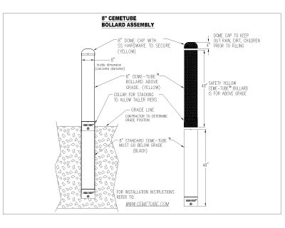 Free AutoCAD 2D Editable Drawings for 8 Inch Cemetube Bollard Assembly