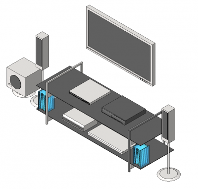 Unidade de TV e altifalantes de som surround Revit model