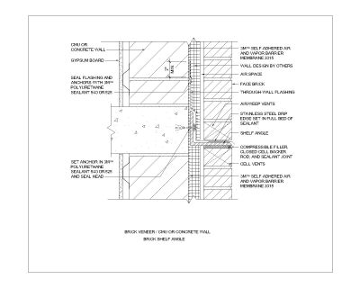 Free AutoCAD Drawings for Brick Veneer Concrete Wall Brick Shelf Angle