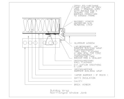 Free AutoCAD 2D Editable Drawings for Building Wrap Brick Veneer Non-Flanged Window Jamb