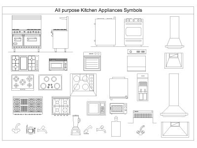Free AutoCAD 2D Drawings of All purpose Kitchen Appliances Symbols