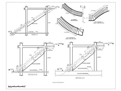 Free AutoCAD 2D Editable Drawings for Multistoried Shopping Mall Stair Case Plan & Section