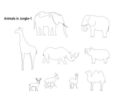Free AutoCAD 2D Editable Drawings for Animals in Jungle-1