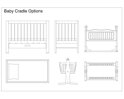 Free AutoCAD 2D Editable Drawings for Baby Cradle Options