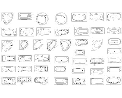 Bathtub Standard Models Architectural Drawing. CAD block in DWG format free download.