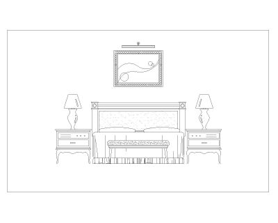Free AutoCAD 2D Editable Drawings for Bed Set with Side Lamps for Rooms_ 2