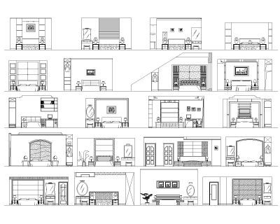 Bedroom Internal Elevation Architectural Drawing. CAD block in DWG format free download.