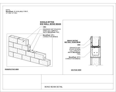 Free AutoCAD 2D Editable Drawings for Bond Beam Detail with CMU Wall Isometric View