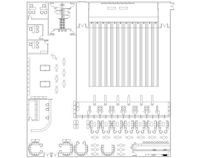 Bowling Alley Floor Plan Architectural Drawing. CAD block in DWG format free download.