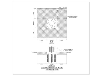 Free AutoCAD Editable Drawing for Bridge Pile Capes Couring Protection Works