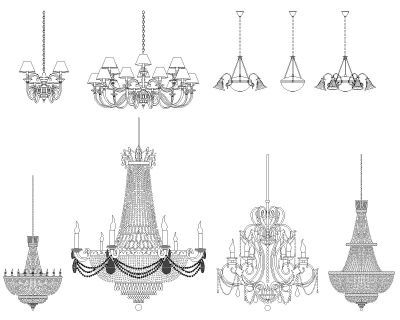 chandeliers-Model Architectural Drawing. CAD block in DWG format free download.