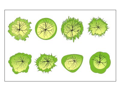 Free AutoCAD 2D Editable Drawings for Colored Trees Top View