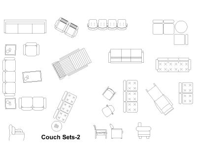 Free AutoCAD 2D Editable Drawings for Couch Sets- 2