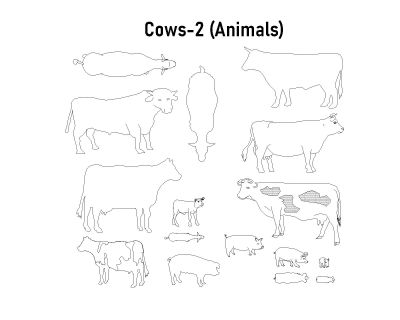 Free AutoCAD 2D Editable Drawings for Cows - 2 (Animals)