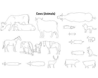 Free AutoCAD 2D Editable Drawings for Cows (Animals)