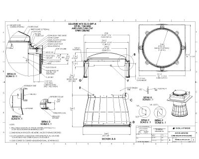 Free AutoCAD 2D Editable Drawings for CURB CAP OPEN CEILING SINGLE GLAZED DOME AMPLIFIER