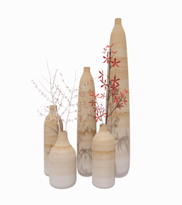 Wooden high vase with red flower revit family