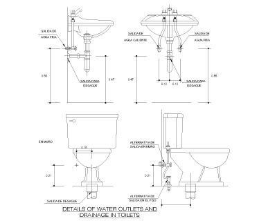 Free AutoCAD 2D Editable Drawings for DETAILS OF WATER OUTLETS AND DRAINAGE IN TOILETS