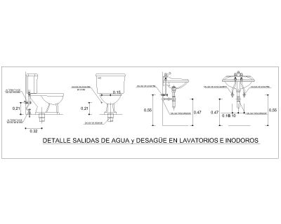 Free AutoCAD 2D Editable Drawings for DETAILS OF WATER OUTLETS AND DRAINAGE IN WASHBASINS AND TOILETS