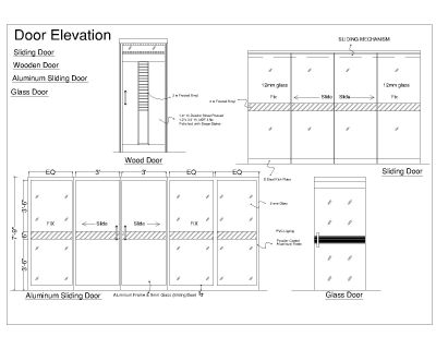 Free AutoCAD 2D Editable Drawings for Door Elevation Wood-Alum-Slide