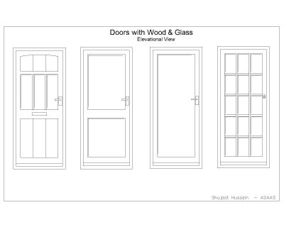 Free AutoCAD 2D Editable Drawings for Doors with Wood & Glass (Elevations) - 2
