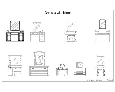 Free AutoCAD 2D Editable Drawings for Dressing & make-up Tables - 1