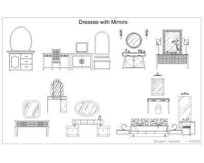 Free AutoCAD 2D Editable Drawings for Dressing & make-up Tables - 2