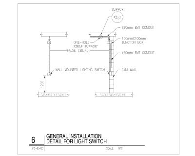 Free AutoCAD 2D Editable Drawings for ELECTRIC GENERAL INSTALLATION DETAIL FOR LIGHT SWITCH