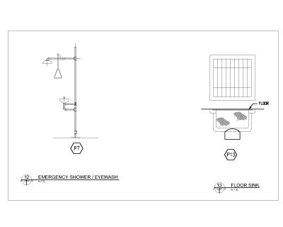 Free AutoCAD 2D Editable Drawings for Emergency Shower or Eyewash & Floor Sink