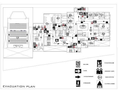 Free AutoCAD 2D Editable Drawings for EVACUATION PLAN with Signs