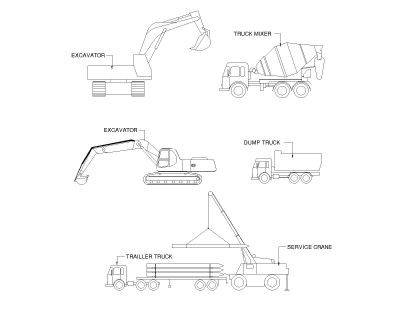 Free AutoCAD 2D Editable Drawings for EXCAVATOR, LOADER & MIXTURE