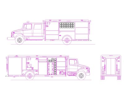 Free AutoCAD 2D Editable Drawings for Fire (Brigade) Protection Vehicle - 2